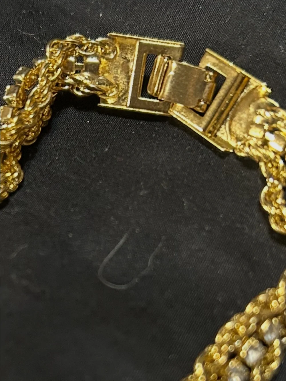 Elegant Vintage Gold-Tone Braided Chain Bracelet with Crystal Row